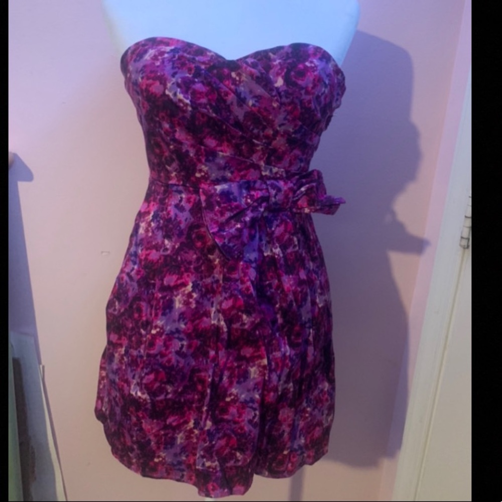 “Twenty-One” Strapless Purple Floral Mini Dress